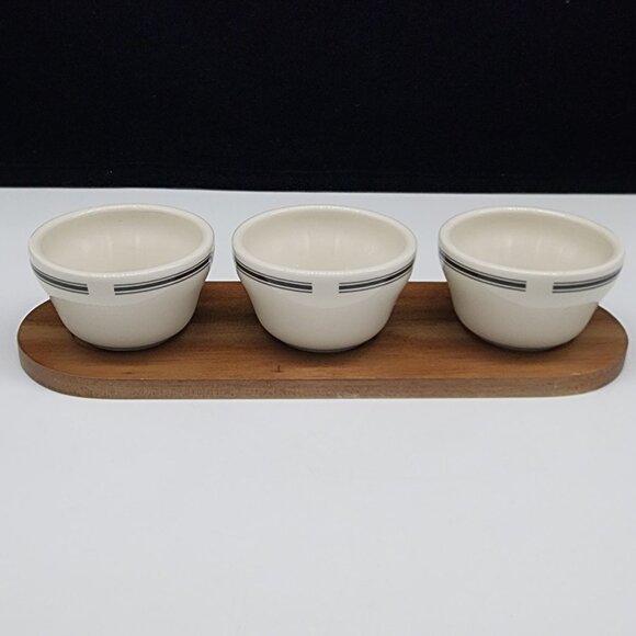 Homer Laughlin Impressions Sauce Bowls With Wooden Tray Serving Gravy - Picture 7 of 8